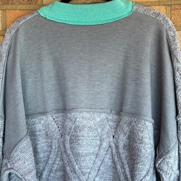 Free People Olympia Oversized cotton blend Tunic Cable Knit Sweater Mint Accents - Picture 7 of 10
